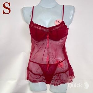 NWT 2 pc Burgundy Sheer Babydoll Set
